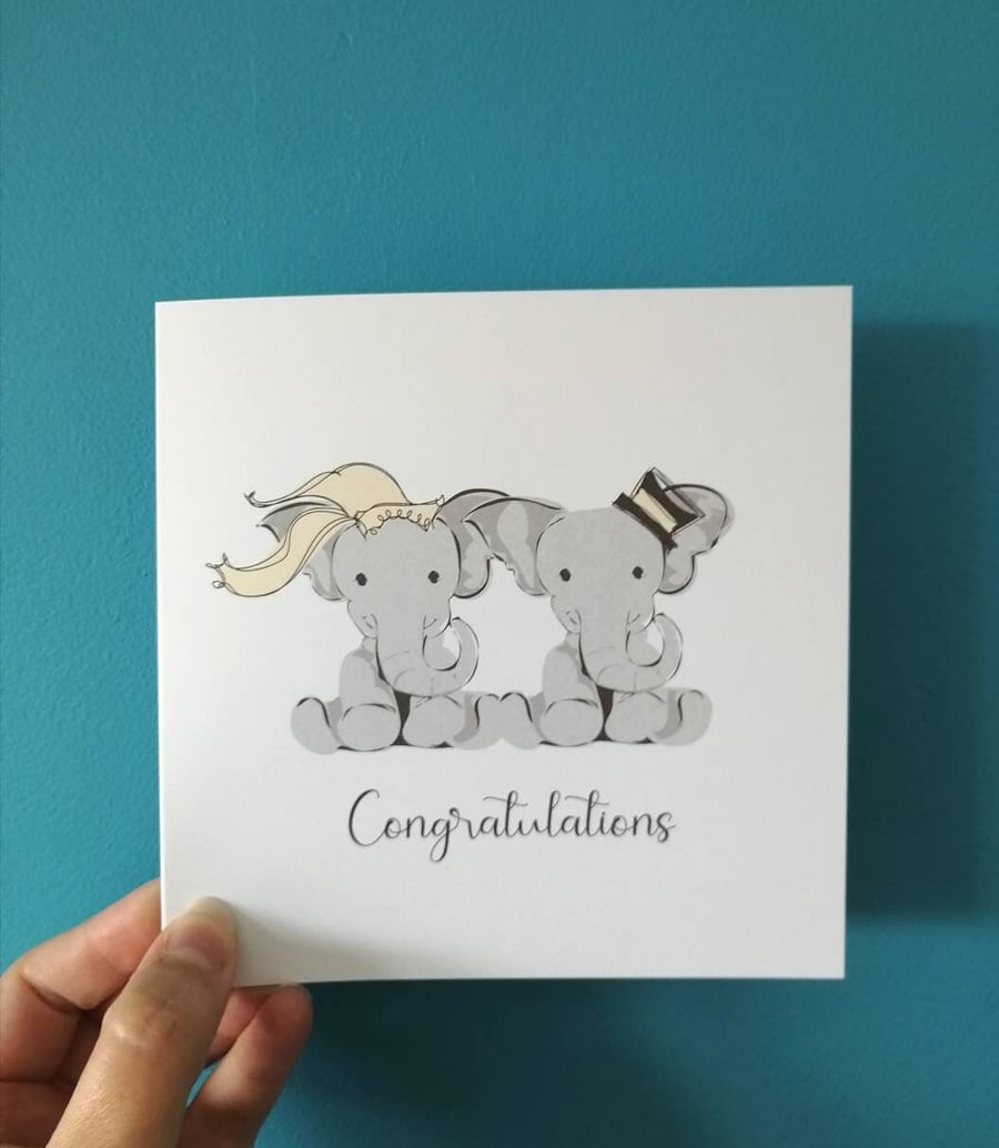 Elephant Wedding Card, Wedding card, elephants card, congratulations, engagement