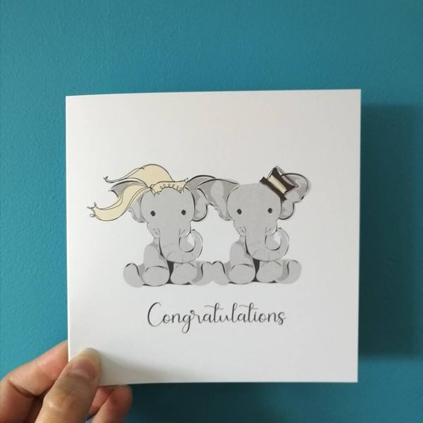 Elephant Wedding Card, Wedding card, elephants card, congratulations, engagement