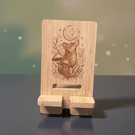 Moon Fox Bamboo Phone Stand – Engraved Fox Phone Holder – Mystical Woodland Desk