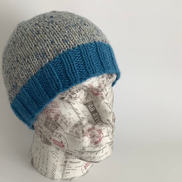 BEANIE HAT , regular. 'The Rambler' Unisex . Wool , Alpaca.. Knitted. Blue