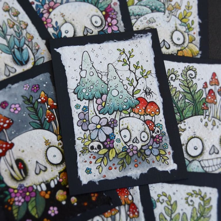 fungi skull - original aceo illustration