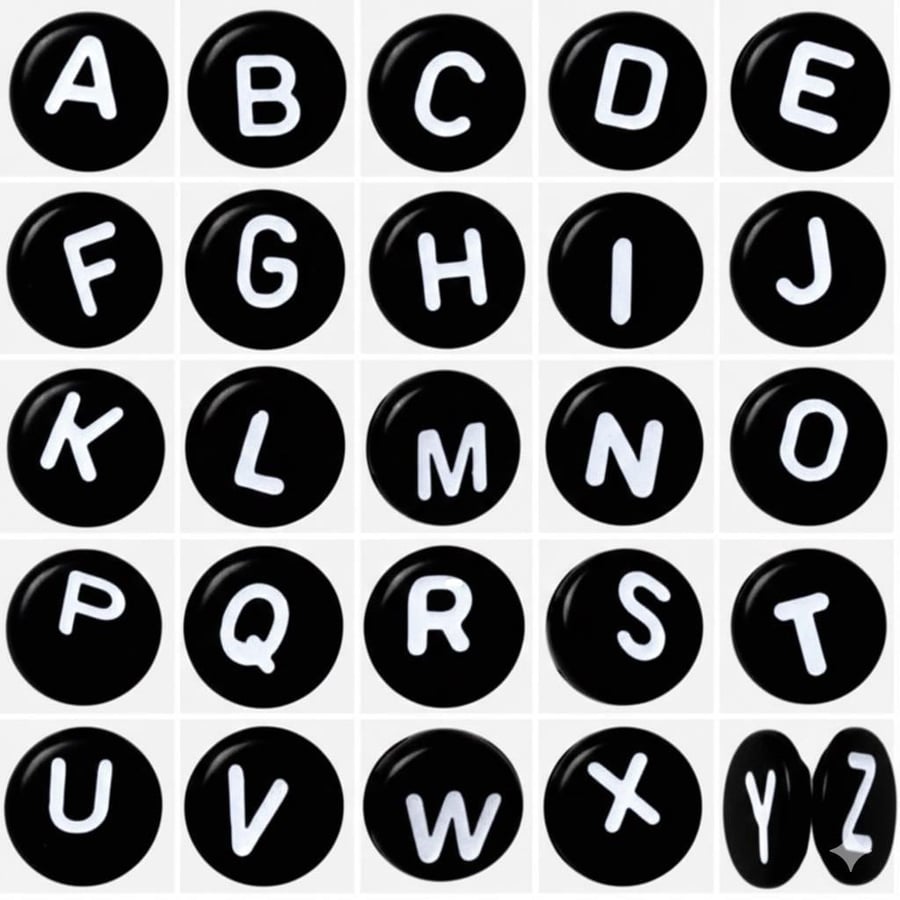 100pcs 7x4mm flat round Black Acrylic Alphabet Beads single A-Z & mixed letters 