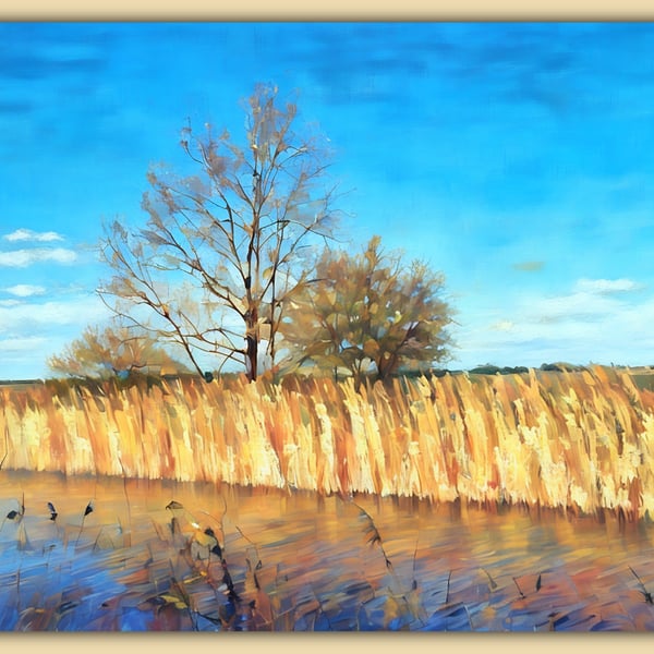 Sun on the Creek Winter Walk Norfolk Fens Greeting Card A5