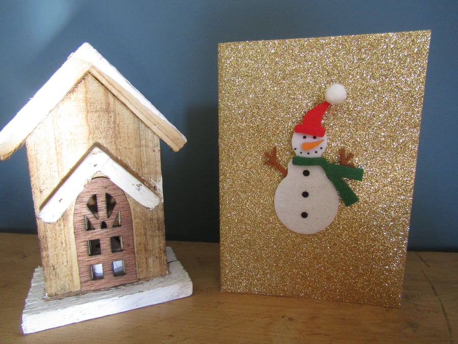 Handmade Glittery Christmas Card - Snowman - Christmas Card