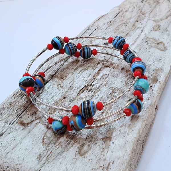 Striped Agate Wrap Bracelet - UK Free Post