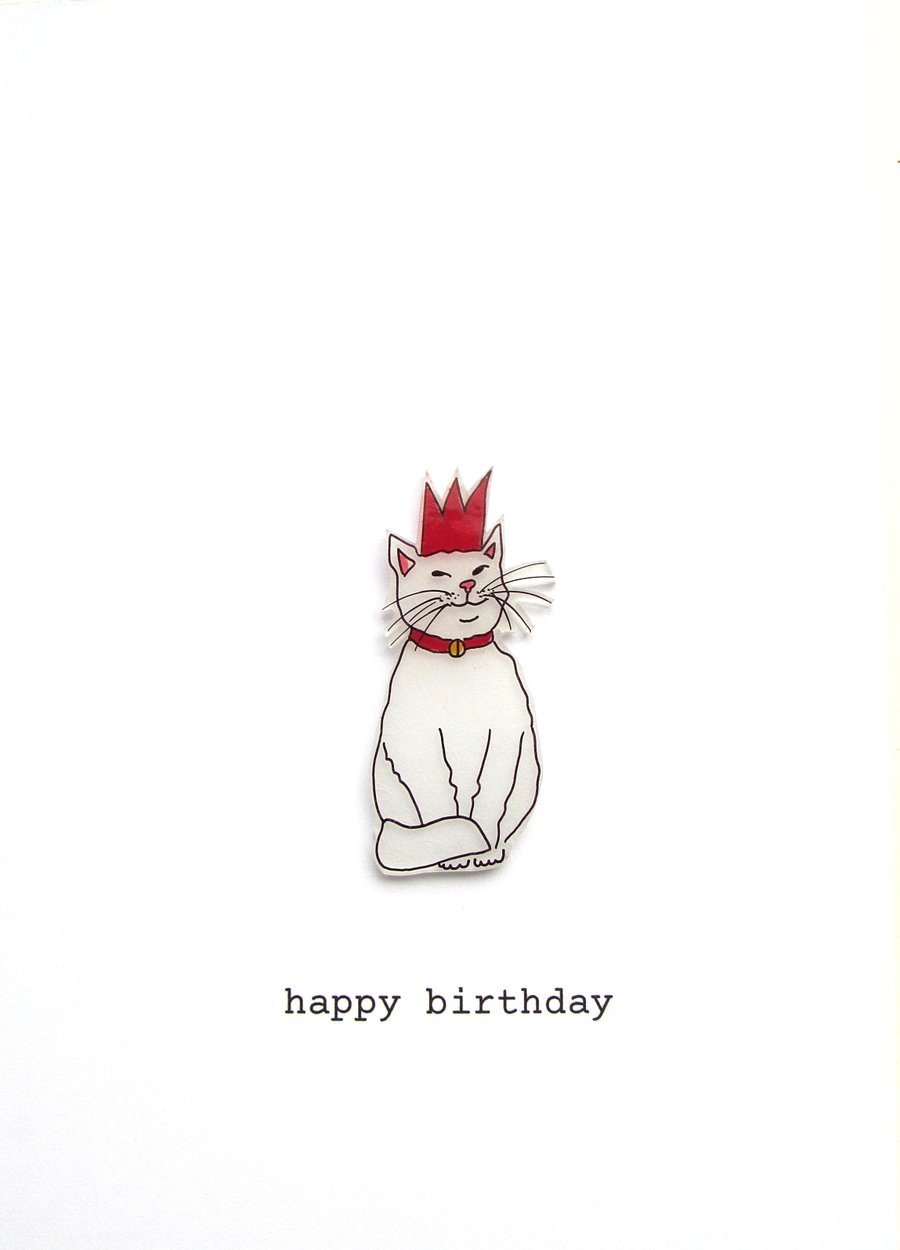 happy birthday - cat and hat - handmade birthday card