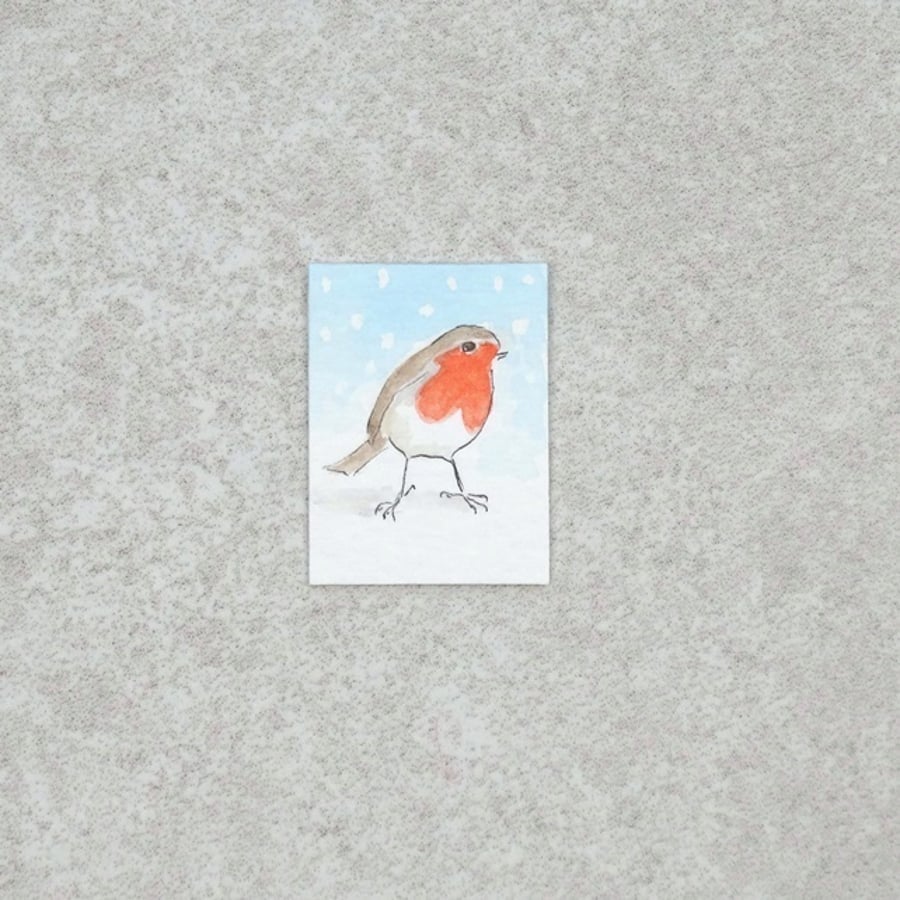 Christmas Miniature Watercolour Illustration 'Christmas Robin' 