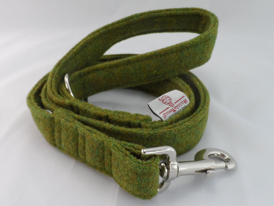 Handmade Harris Tweed Dog Lead - Plain Green Mix 