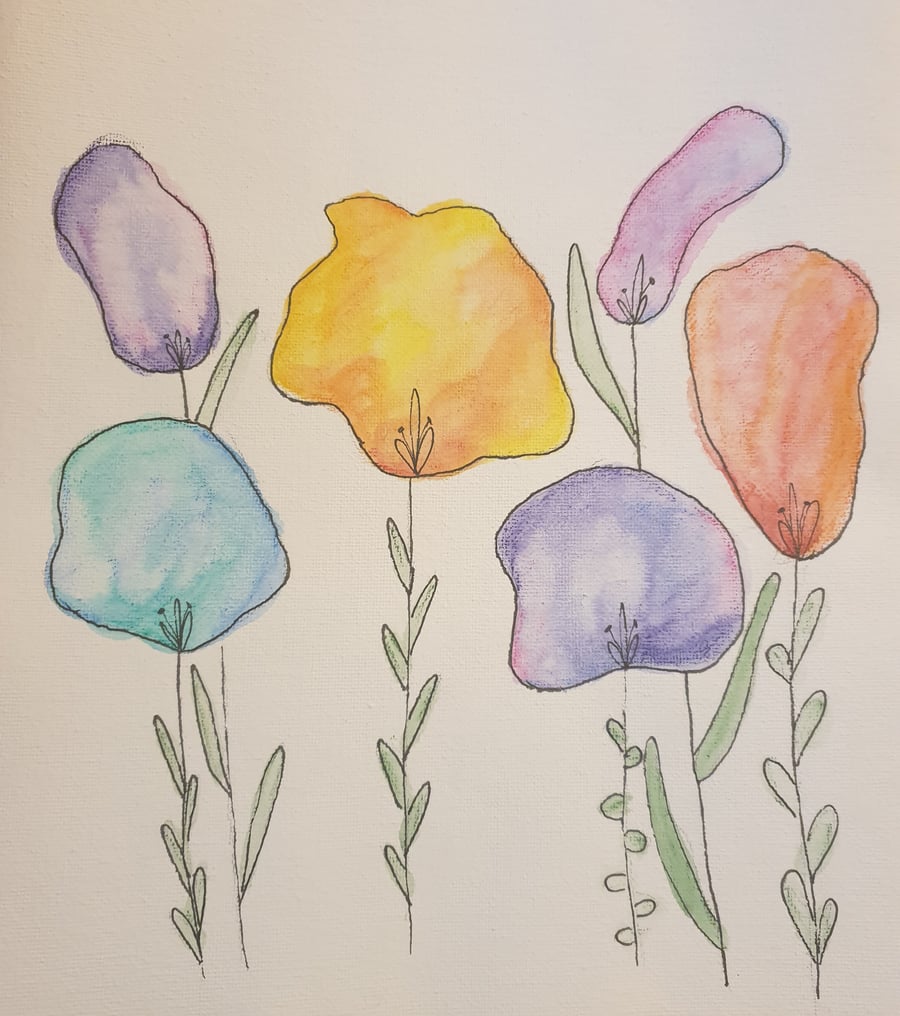 Colourful flowers original watercolour