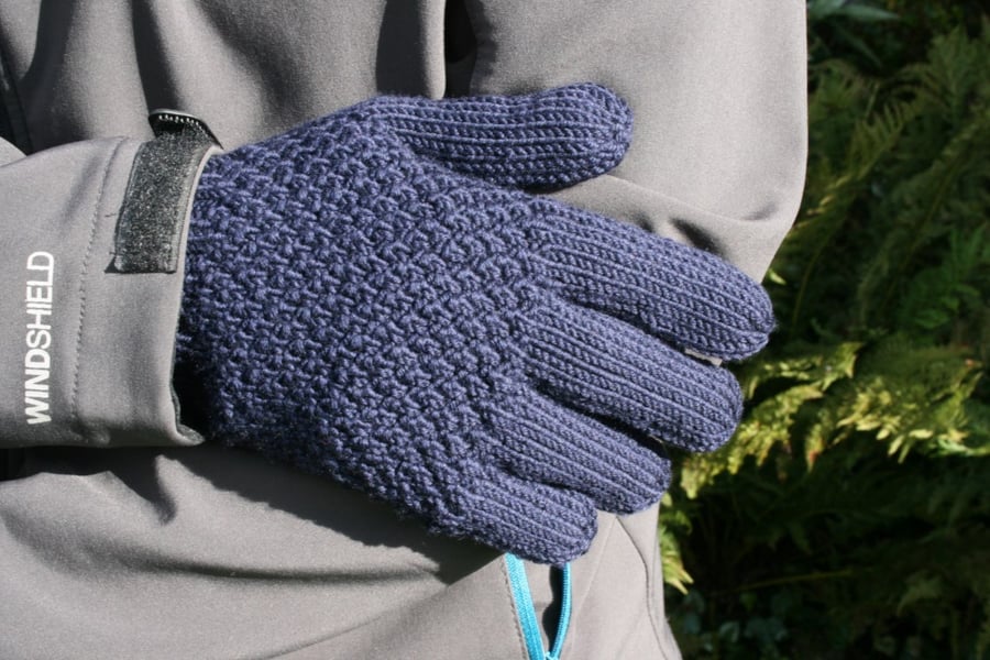 Men's merino wool gloves, blue, black, grey, brown