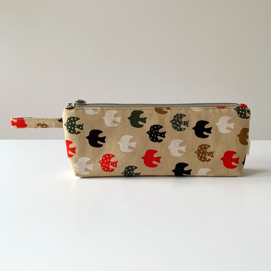 Colorful birds fabric slim pencil case, zipper bag, zipped purse, cosmetic bag