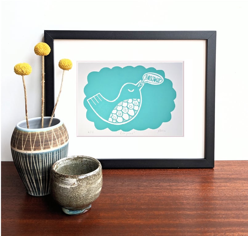 Bonjour Birdie - Hand pulled screen print