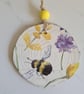 bee and flower wood slice decoration decoupage hanging decoration home decor - Image 4