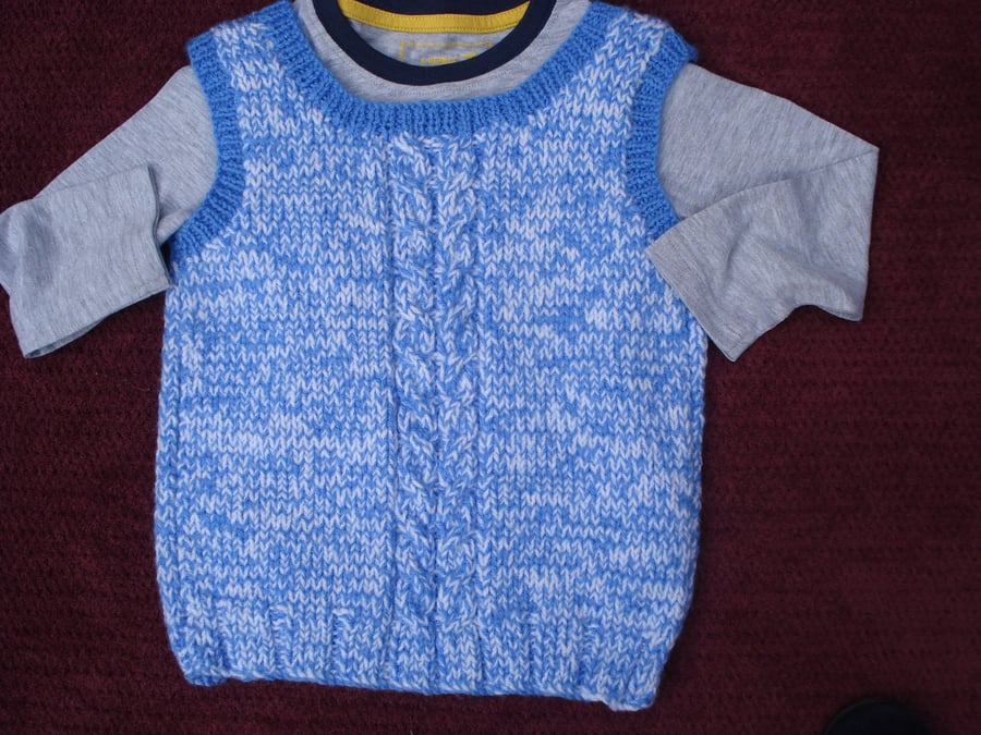 Boys Blue and White Sleevless Jumper, Sweater, with Blue trim Age 3-4 Years