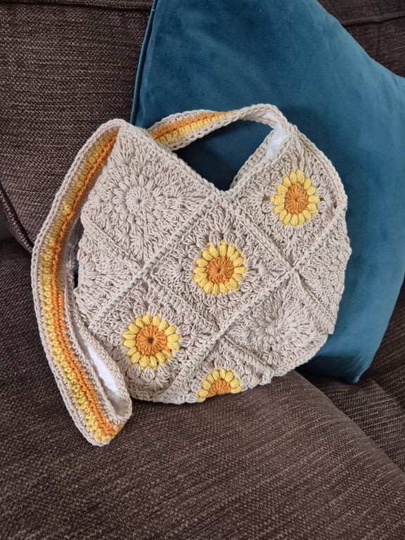 Sunflowers crochet cotton bag, summer fashion