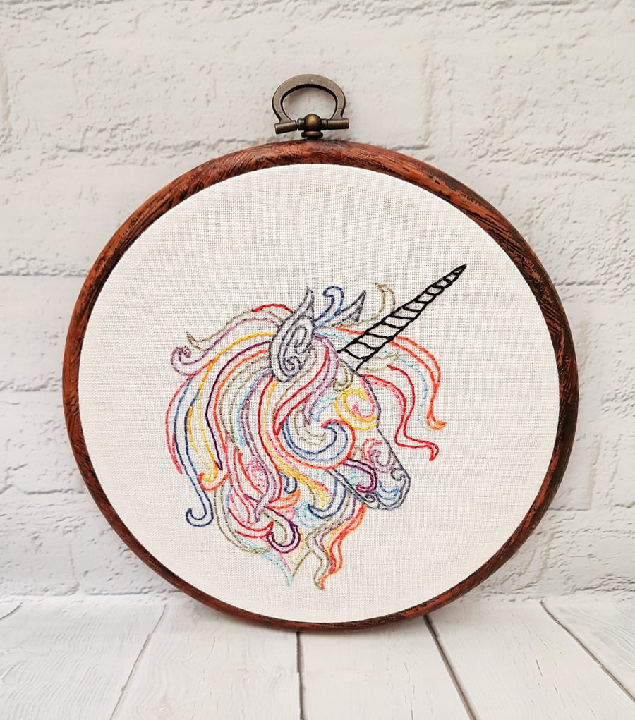 Rainbow Unicorn Hand Embroidery Hoop for Mythology Lovers