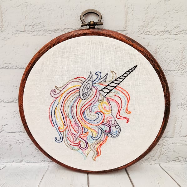 Rainbow Unicorn Hand Embroidery Hoop for Mythology Lovers