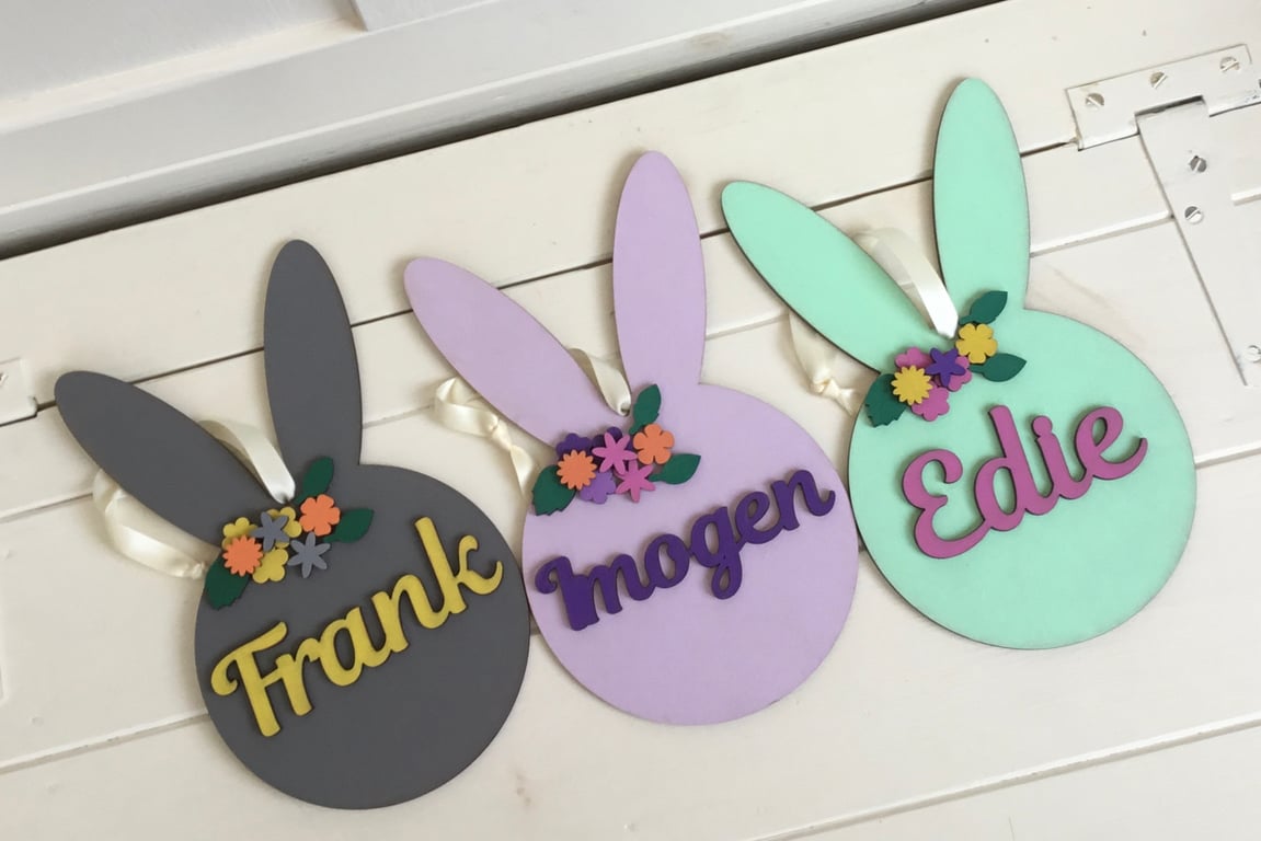 Wooden Hanging Easter Bunny Head with Ears Personalised