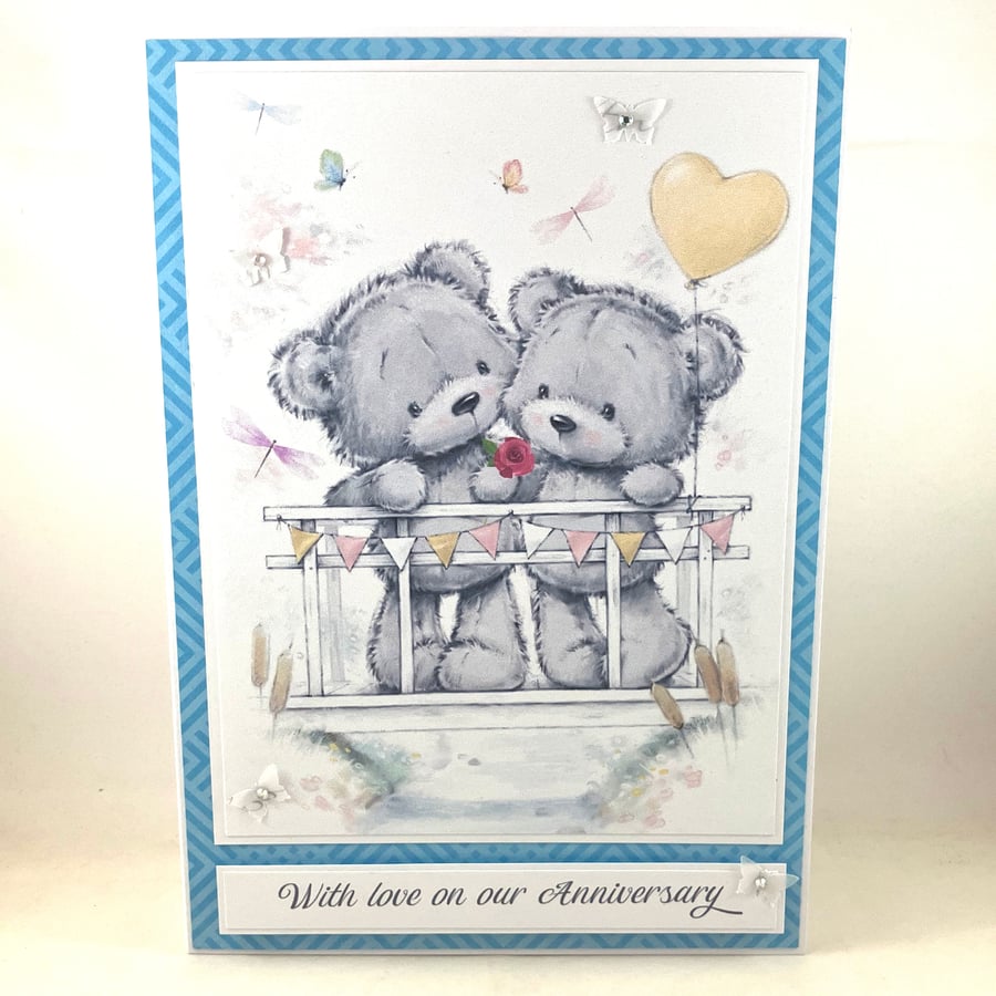 Our Anniversary card - cute bear couple on a bridge