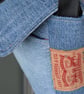 Satchel style preloved denim handbag cut from Levi denim jeans.Leather tab.  - Image 8