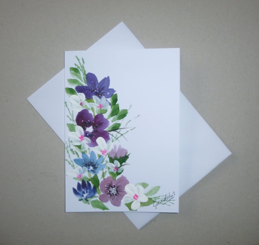 hand painted floral greetings card ( ref FA 655 G3 )