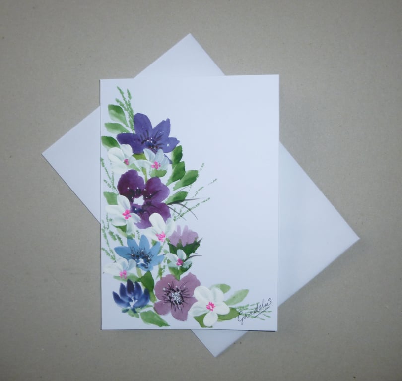 hand painted floral greetings card ( ref FA 655 G3 )