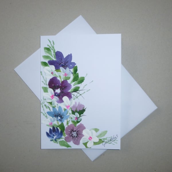 hand painted floral greetings card ( ref FA 655 G3 )