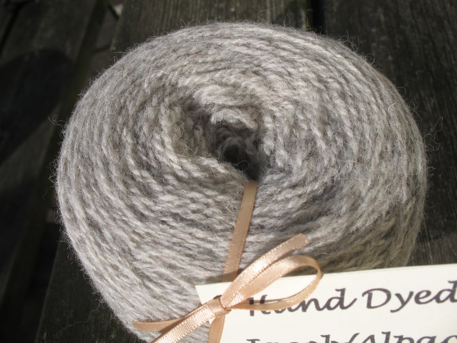 Hand-dyed Jacob & Alpaca Double Knitting (Sport) Wool Silver 100g