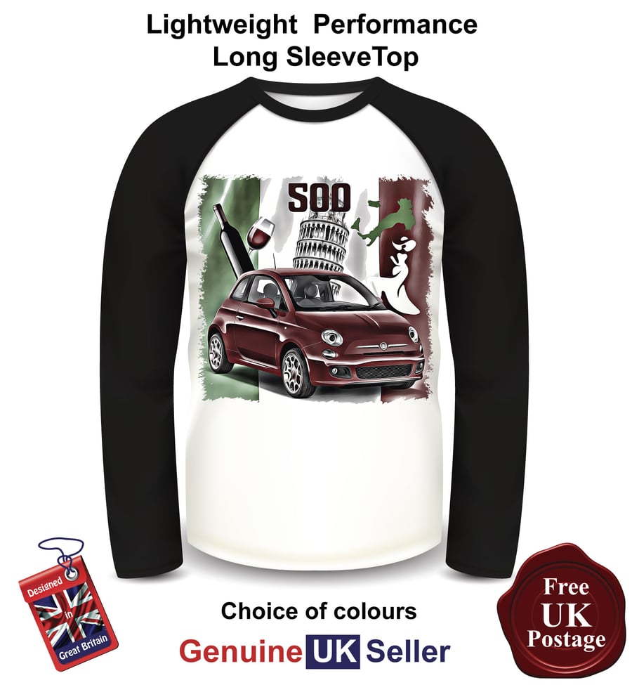 New Fiat 500, Fiat Mens Top, Fiat 500 Long Sleeve T Shirt, 