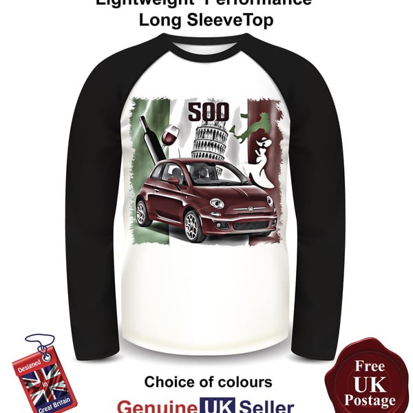 New Fiat 500, Fiat Mens Top, Fiat 500 Long Sleeve T Shirt, 