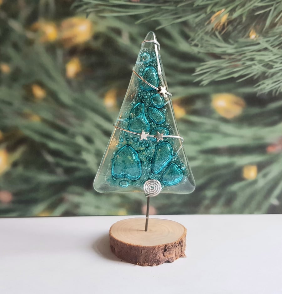 Fused glass tree ornament 