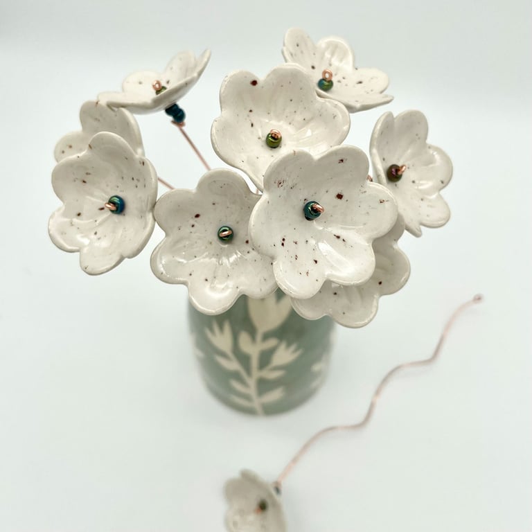 Handmade Ceramic Flowers White Home Decor Wedding Thinking of You Gift