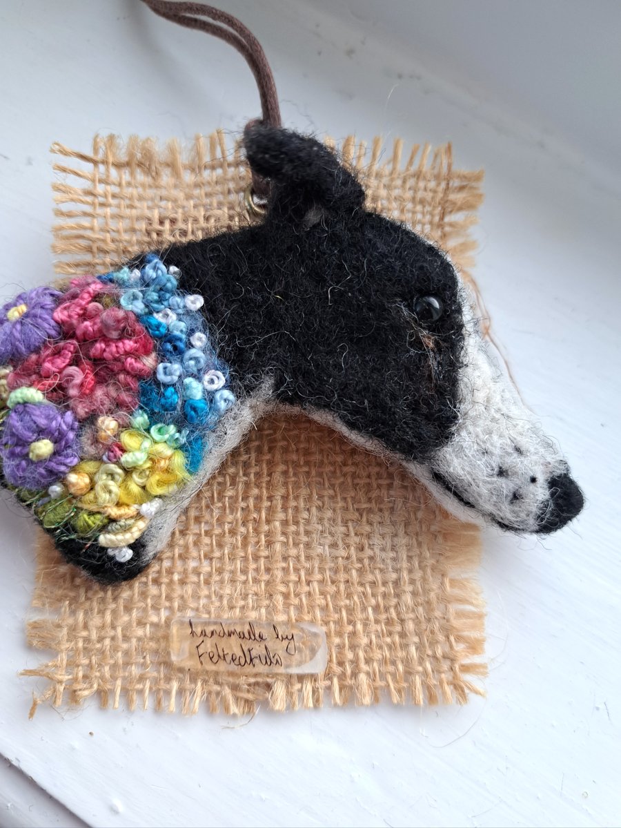 Needle Felted Greyhound Brooch