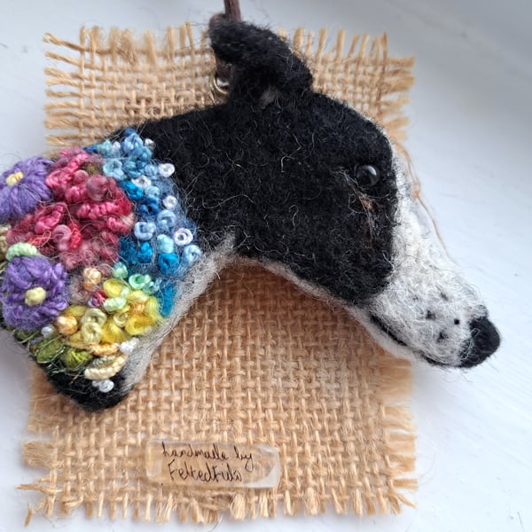 Needle Felted Greyhound Brooch
