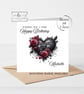 Red Floral Black Lace Happy Birthday Card - Image 1