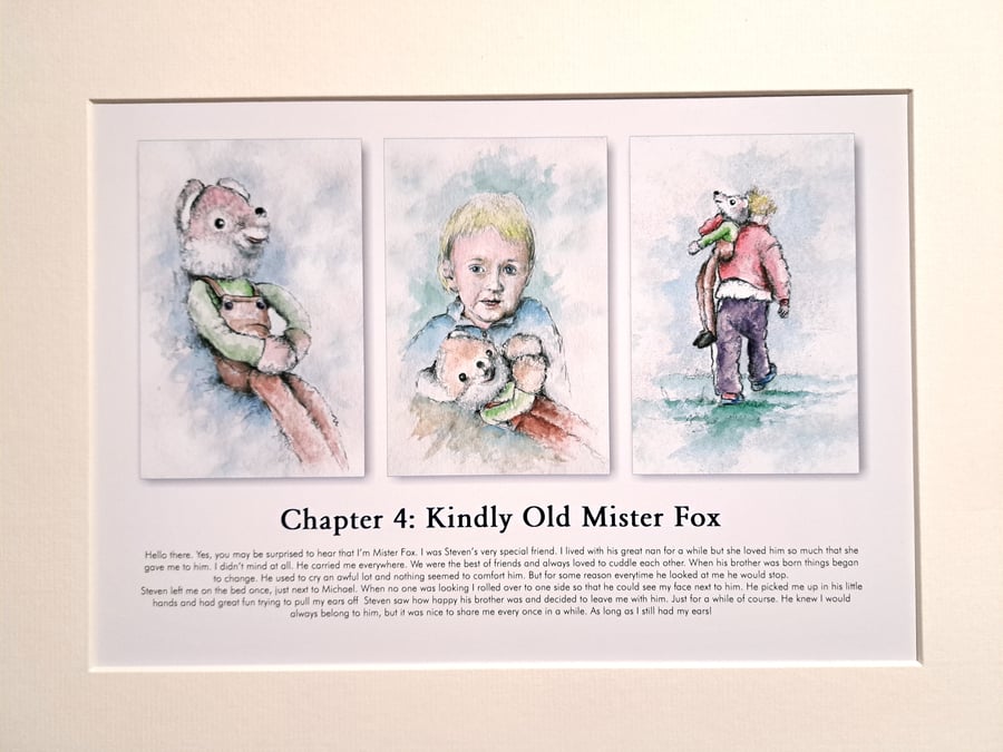 Original hand painted watercolour print of a child holding a fox