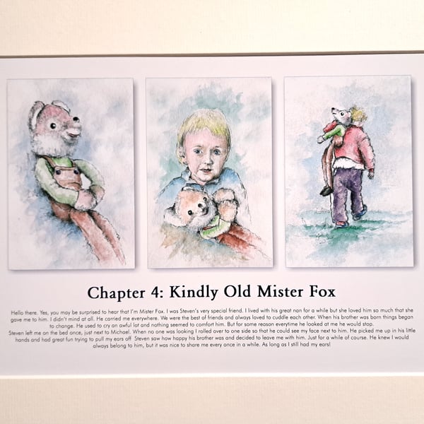 Original hand painted watercolour print of a child holding a fox