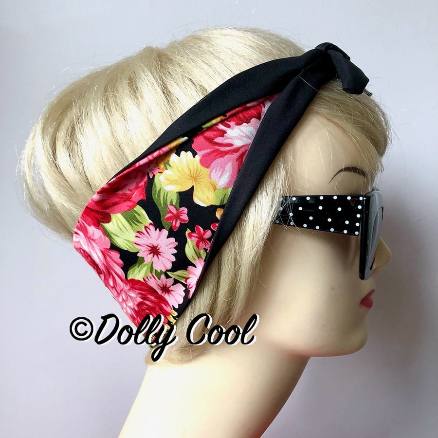 Summer Flowers Hair Tie Print Head Scarf by Dolly Cool - Your Choice of Pink OR 