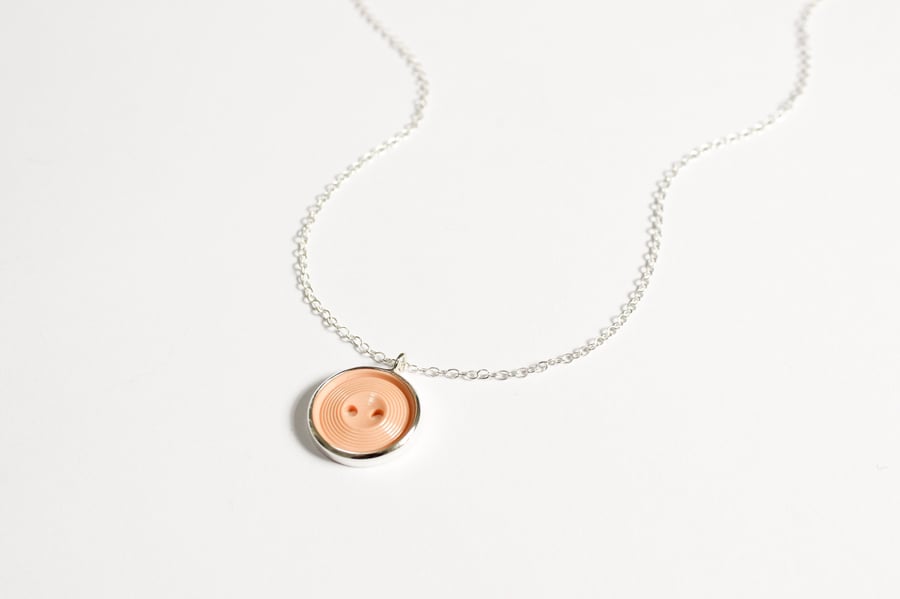 SALE - Button necklace, vintage button, silver necklace