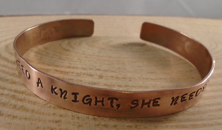 Copper Stamped 'She Didn't Need a Knight' Adjustable Bangle