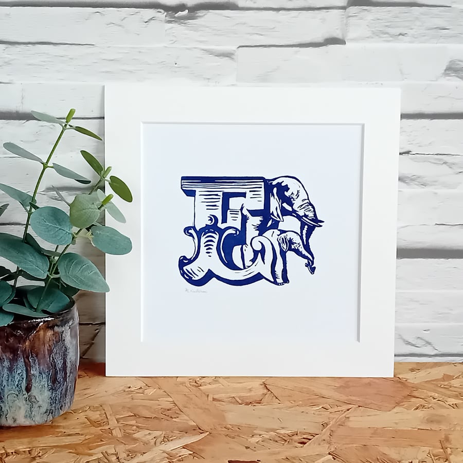 Letter E Print - elephant, initial print,, alphabet print, typography, carnival