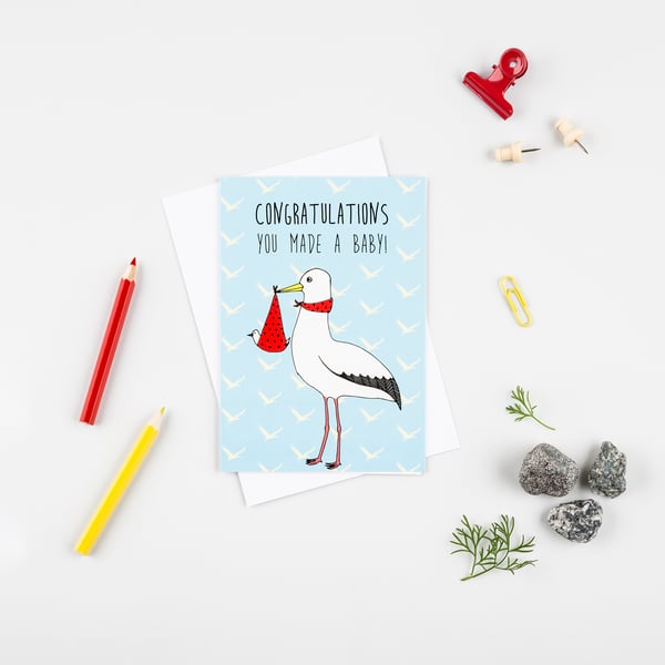 Greetings card 'Congratulations you made a baby!' A6 Digitally printed. 