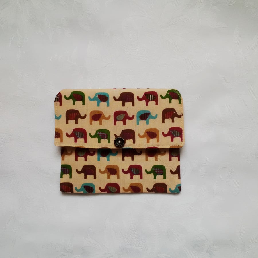 Cream elephant design, cotton purse