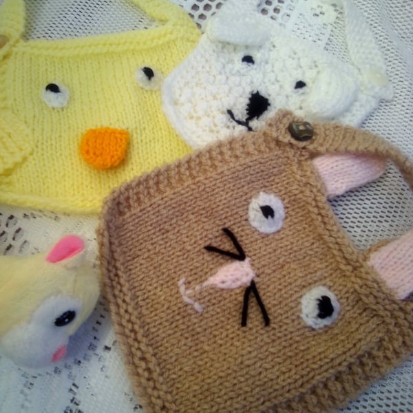 Beautiful Bundle, Pack of 3 Spring Themed Knitted Baby's Bibs, Baby Shower Gift