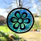 Spotty Blue Retro Flower Stained Glass Decoration