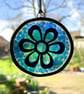 Spotty Blue Retro Flower Stained Glass Decoration