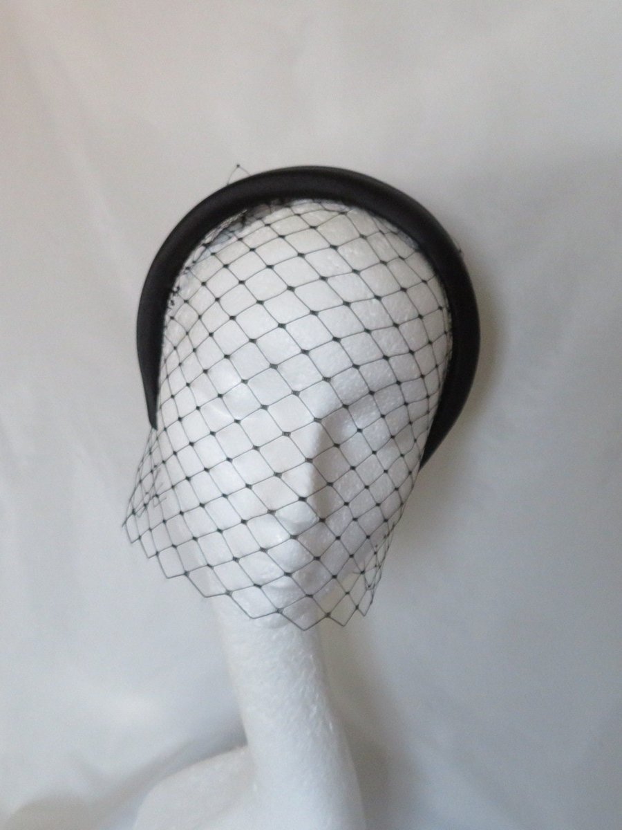 Black Satin Halo Headband and Veil SEPARATES Set Simple  