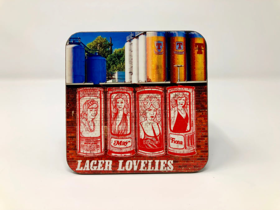 ‘Lager lovelies’ Tennent’s Glasgow high gloss coaster 