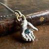 Chunky Sterling Silver Sapphire Dolls Hand Necklace 