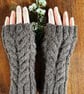 Knitted Scottish Aran Wool Fingerless Mittens - Fits Average Womans Hand Size - Image 6